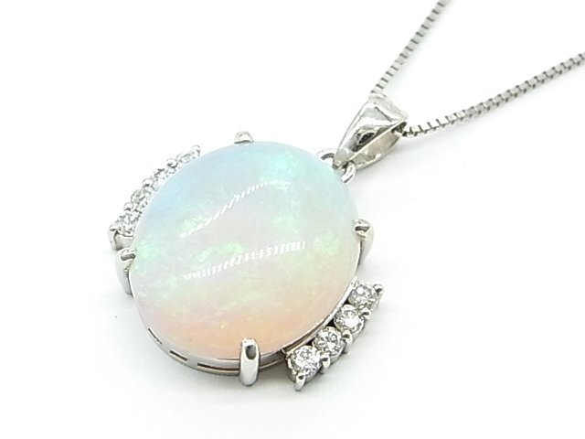 インポート・海外人気ブランド g16793 Pt850/900 オパール5.13ct D0.16ct ネックレス USED 美品 6.7g 45cm アジャスター付新品チェーン オパール