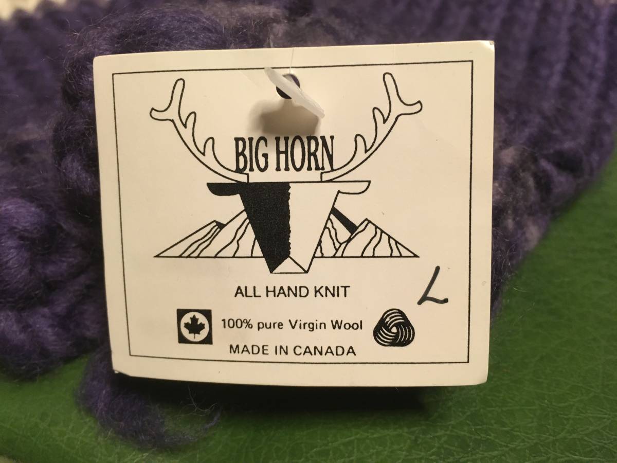  2212新品DEADデッドストックCANADAカナダ製BIG HORNビッグホーンウールWOOLニット雪柄ノルディック手袋グローブLミトン民族OLDオールドPUR_画像3