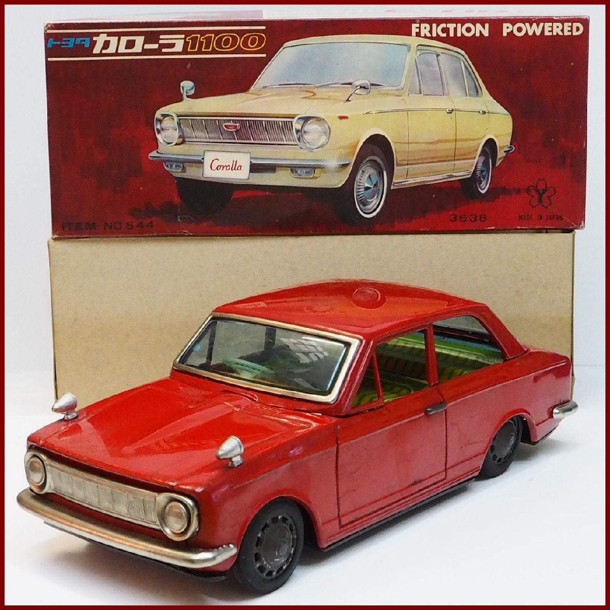 米澤玩具【TOYOTA COROLLA 初代トヨタ カローラ 1100 赤】ブリキ tin toy car ミニチュア自動車ミニカー■ヨネザワYonezawa【箱付】0035の画像1