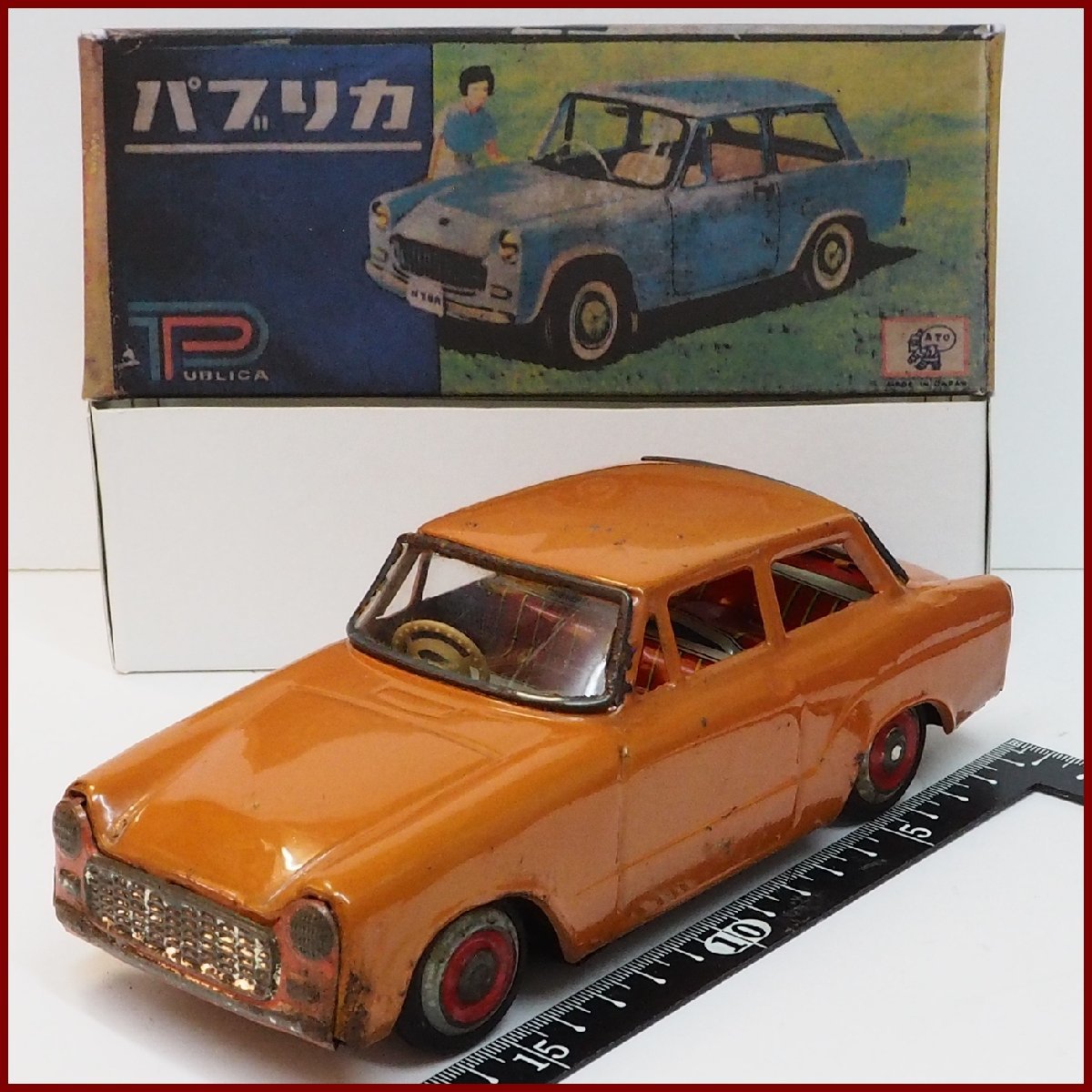  asahi игрушка [ Toyota Publica TOYOTA PUBLICA оранжевый orange ] жестяная пластина tin toy car миниатюра автомобиль миникар #ATC Asahi игрушка [ коробка. копирование ]0053