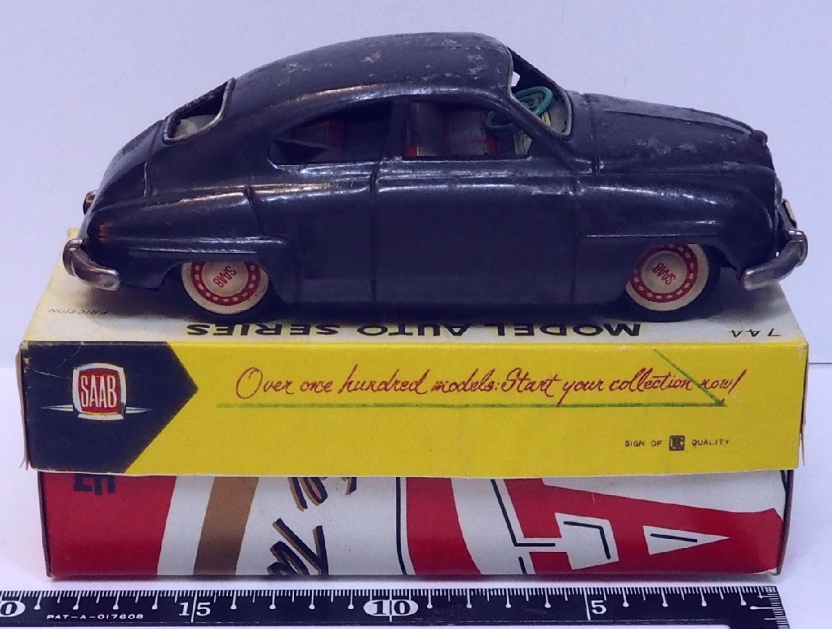 萬代屋 赤箱シリーズ 744【SAAB 93Bサーブ ダークグレー】ブリキ tin toy car ミニチュア自動車ミニカーBC BANDAIバンダイ(箱コピー)0046_画像5