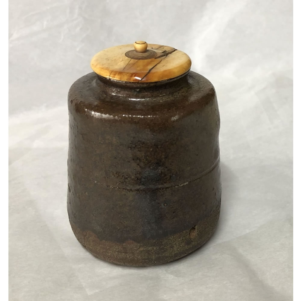 e2131 古瀬戸 茶入 仕覆 木箱入り 時代 茶器 茶道具-