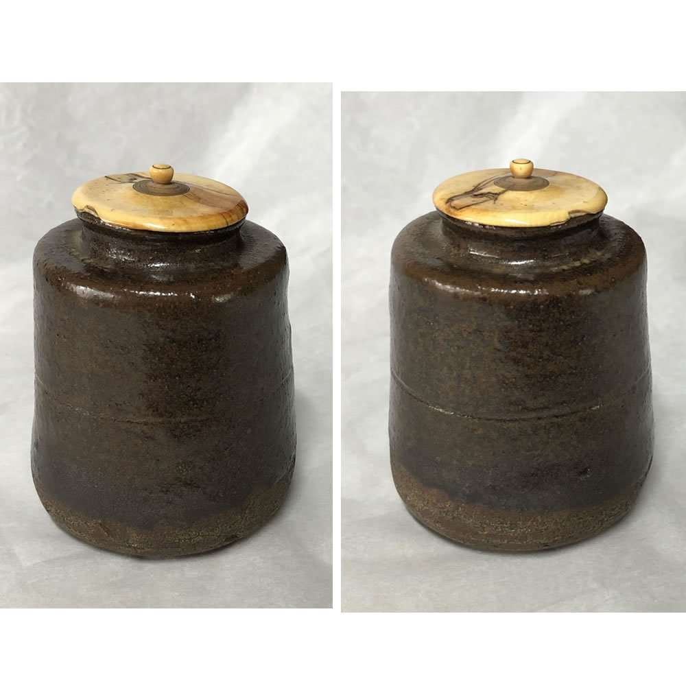 e2131 古瀬戸 茶入 仕覆 木箱入り 時代 茶器 茶道具-