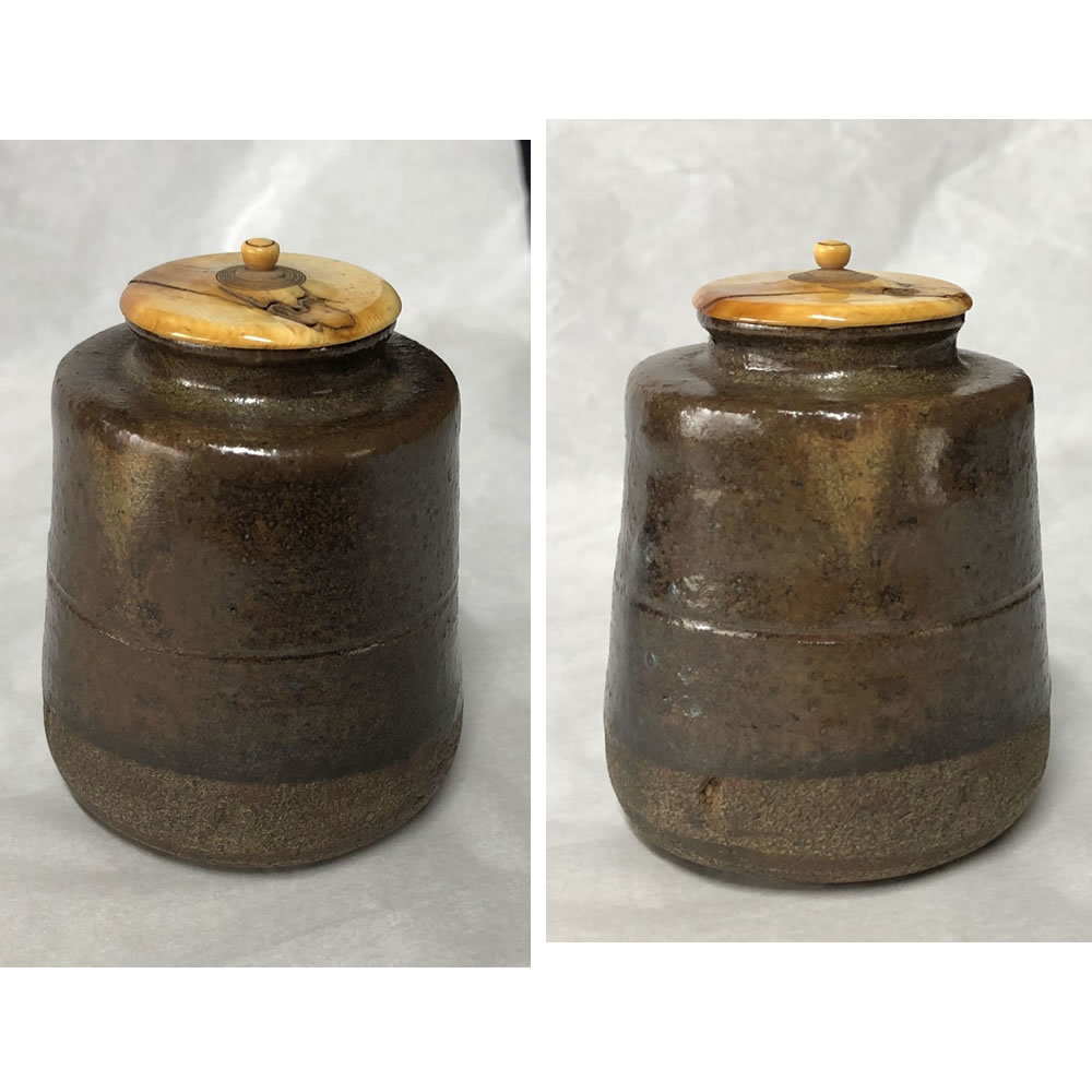 e2131 古瀬戸 茶入 仕覆 木箱入り 時代 茶器 茶道具-