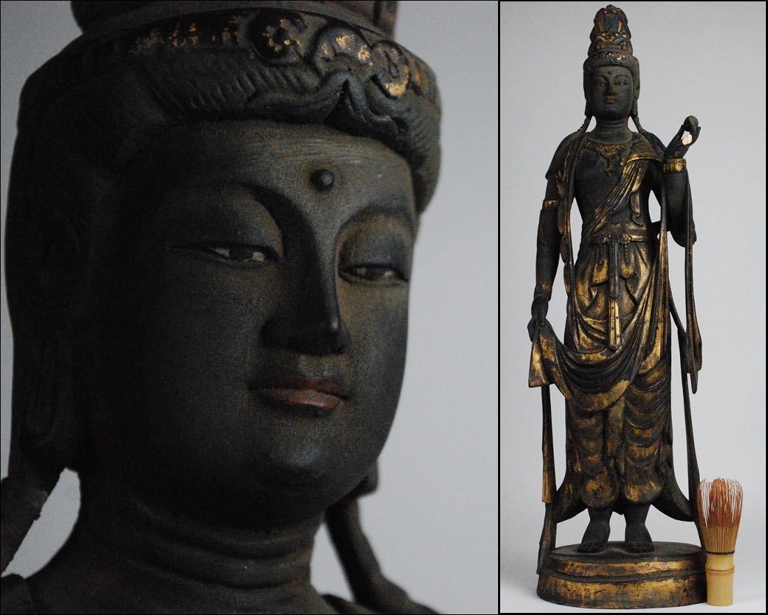 ヤフオク!   仏教美術 時代木造 金彩色木彫 観音菩薩立像 仏像 高：6