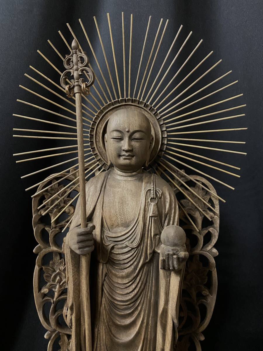 大型高66cm 井波彫刻 仏教工芸品 時代彫刻 香樟材 木彫仏教 地蔵菩薩立像-