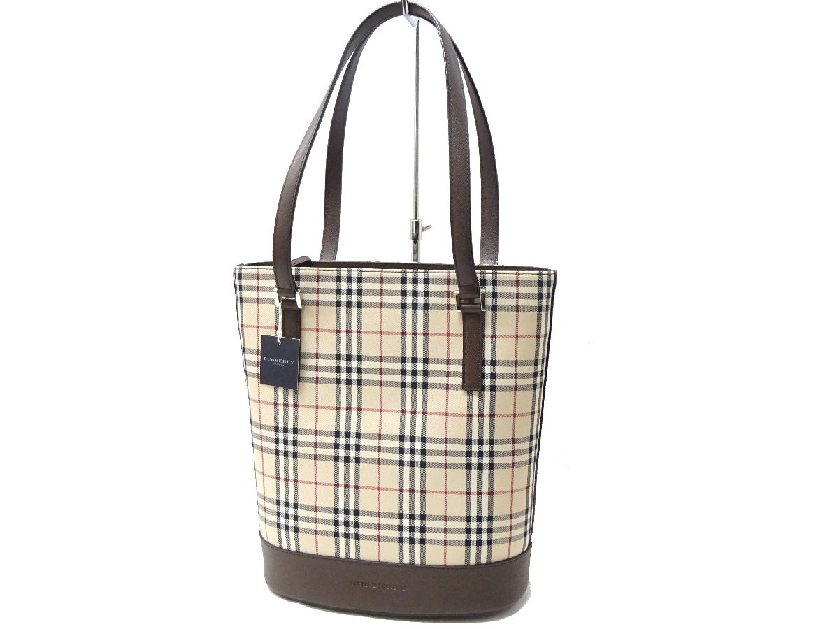 箱付【未使用タグ付】バーバリー/BURBERRY ノバチェック レザー トート