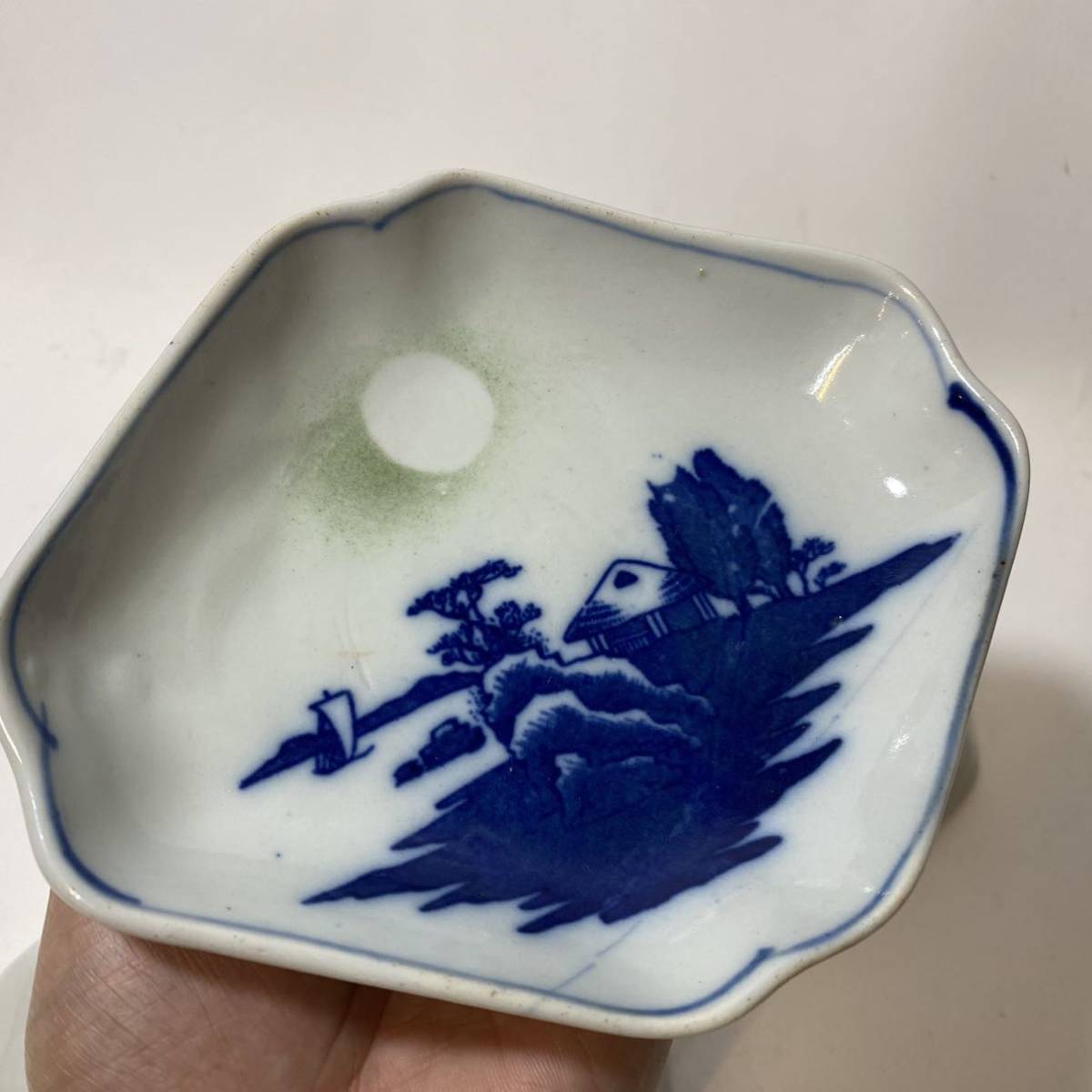 古伊万里 染付 ひし型 皿 菱型 変形 八角 皿 印判 山水 3枚 骨董 古伊万里 染付 ひし型 皿 菱型 変形 八角 皿 印判 山水 3枚 骨董