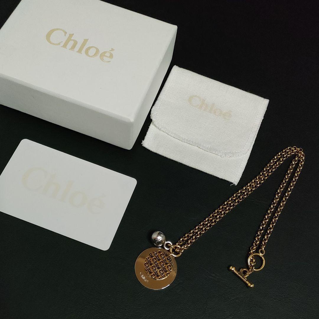 美品】Chlo クロエ ネックレス ラウンドプレート シルバー ゴールド 