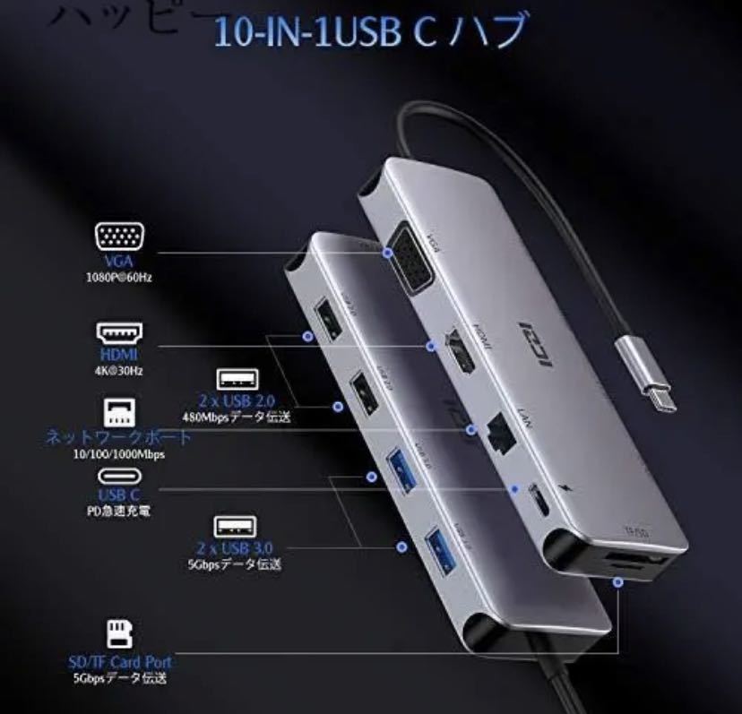 10-in-1 USB C hub PD 100W / 4K HDMI output port 