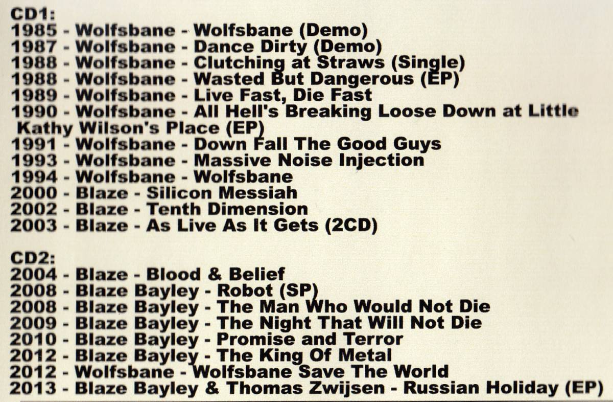 【MP3-CD】 Blaze Bayley ブレイズ・ベイレイ Part-1-2 2CD 20アルバム収録_画像3