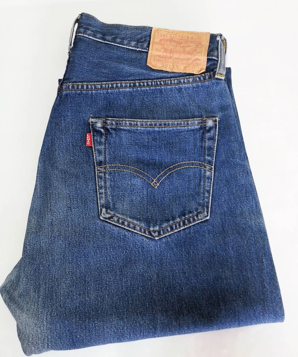 □LEVI'S 501XX 1955モデル W34 L36 色濃 両面ビッグE リーバイス デニム 復刻 米国バレンシア製 紙パッチ RHC LVC 555 アメカジ ＃10_画像1