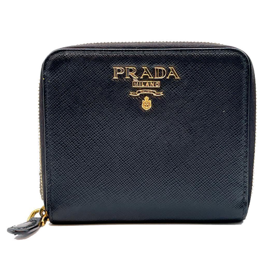 美品 プラダ 1ML036 サフィアーノ 二つ折り財布 PRADA ブラック
