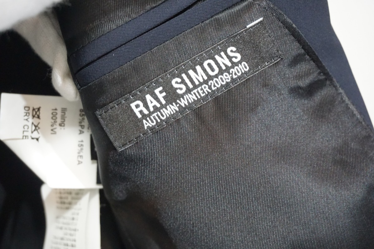 美品 国内正規 09AW RAF SIMONSラフシモンズ ボンディング コンビ ロング テーラード ジャケット コート メタルプレート本物1126M▲_画像4