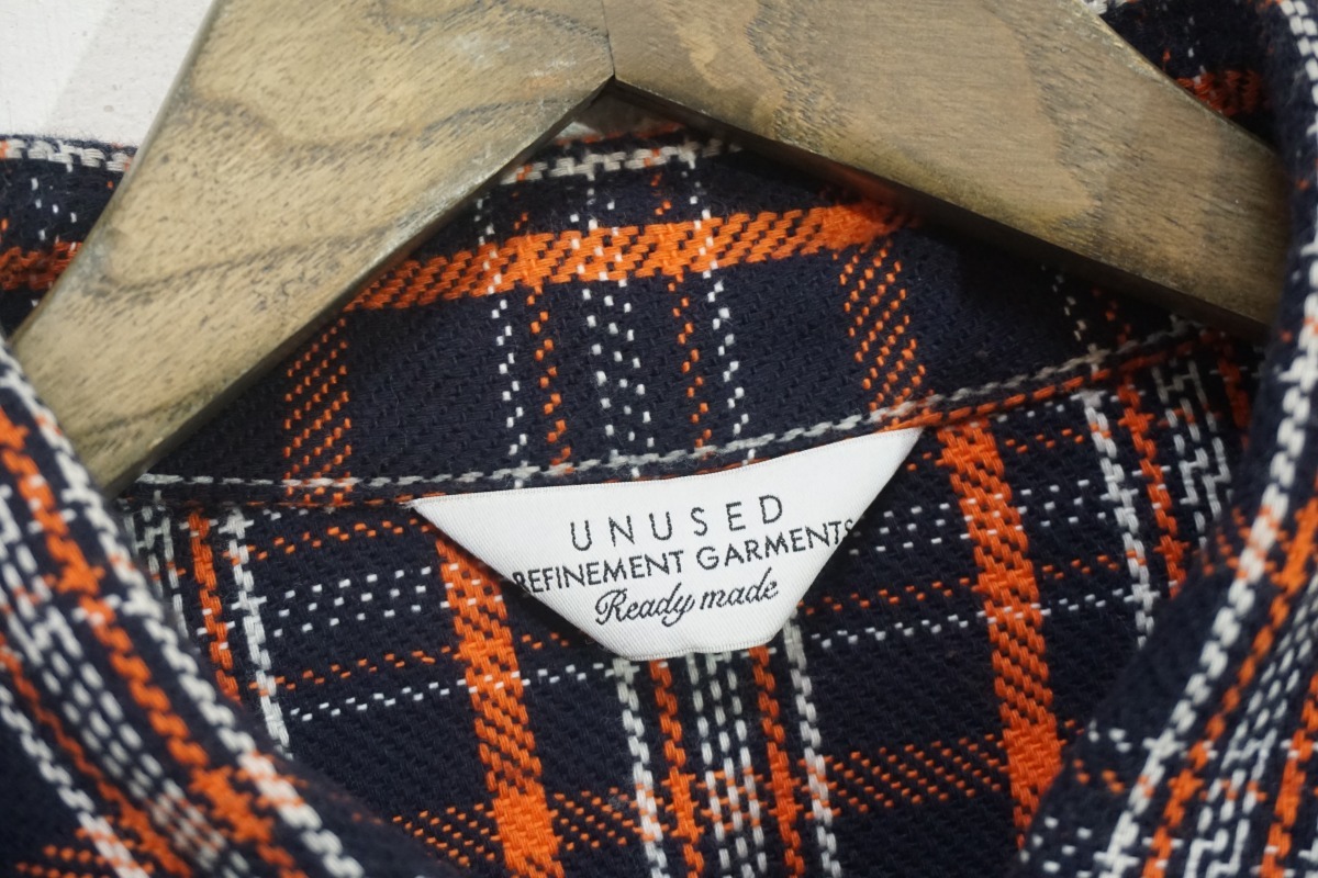 美品20AW UNUSEDアンユーズド CHECK SHIRTS ウール混 チェック ネルシャツ 赤チェック US1852 サイズ3 紺704M▲_画像3