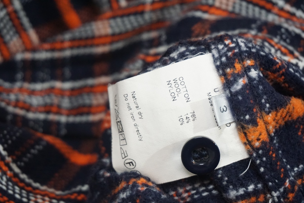 美品20AW UNUSEDアンユーズド CHECK SHIRTS ウール混 チェック ネルシャツ 赤チェック US1852 サイズ3 紺704M▲_画像7