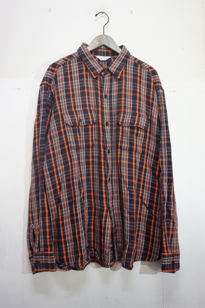 美品20AW UNUSEDアンユーズド CHECK SHIRTS ウール混 チェック ネルシャツ 赤チェック US1852 サイズ3 紺704M▲_画像1