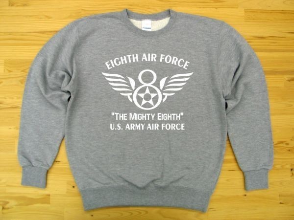 8th AIR FORCE 杢グレー 9.7oz トレーナー 白 XL スウェット U.S. ARMY AIR FORCE the mighty eighth_杢グレー（白色プリント）