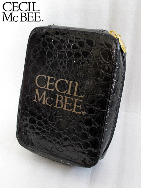 CECIL McBEE セシルマクビー ロゴ マルチバッグ エコバック トートバック コンパクト収納　クロコダイル調　ハート　ブラック/ゴールド_画像1