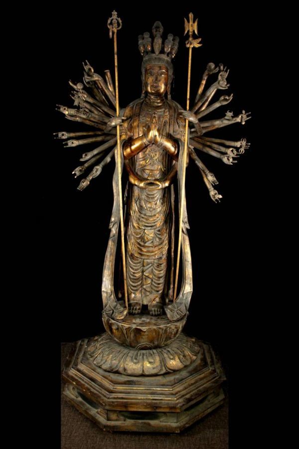 Yahoo!オークション   。◇錵◇2 仏教美術 木彫 十一面千手観音菩薩像