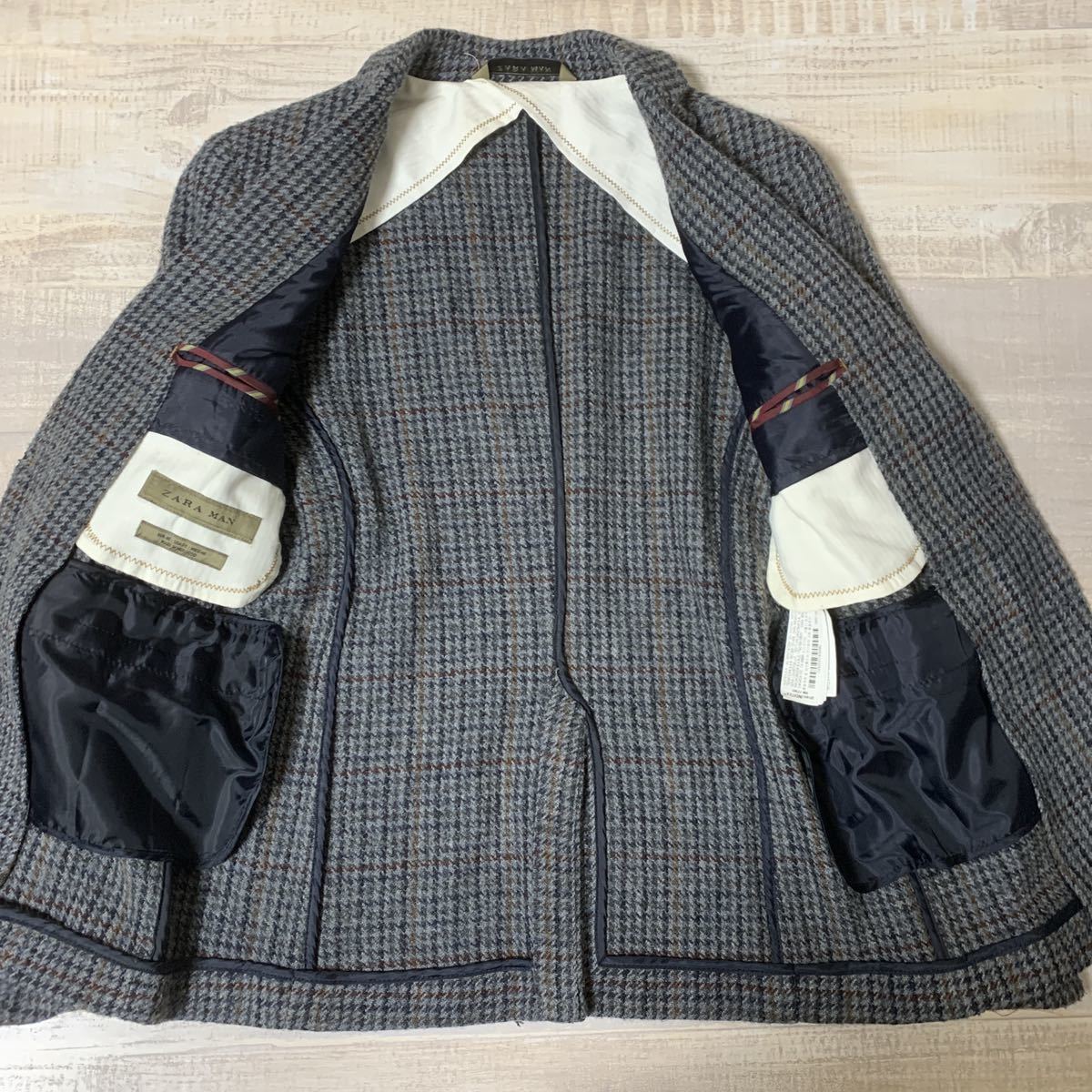 【エルボーパッチ付 好配色 美品】ZARA MAN ツイード テーラード ジャケット ザラマン グレー系 M相当 メンズ ヴィンテージ トラッド_画像4
