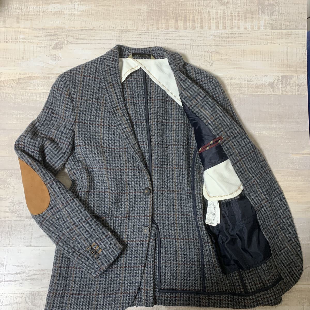 【エルボーパッチ付 好配色 美品】ZARA MAN ツイード テーラード ジャケット ザラマン グレー系 M相当 メンズ ヴィンテージ トラッド_画像1