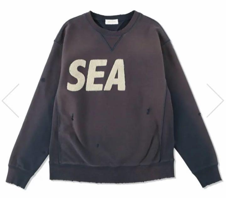 WINDANDSEA DAMAGED CREW NECK L ネイビー