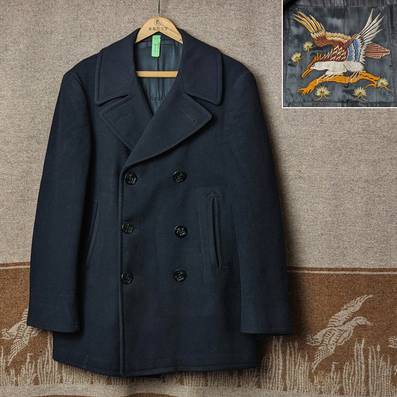 刺繍入り 【US NAVY】 50s Pea Coat Embroidered Lining 36 / 50年代 ピーコート スカジャン USN ミリタリー 米軍 実物 ビンテージ 40s60s_画像1