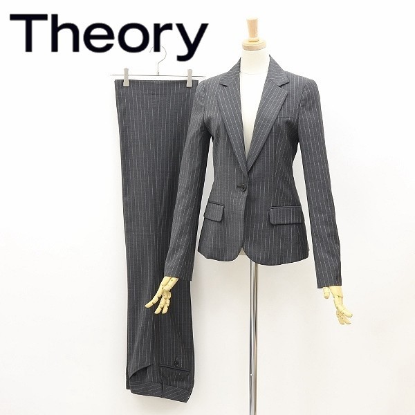 ◆Theory セオリー ストライプ柄 ストレッチ 1釦 ジャケット＆フレア パンツ スーツ セットアップ チャコールグレー 0/X0