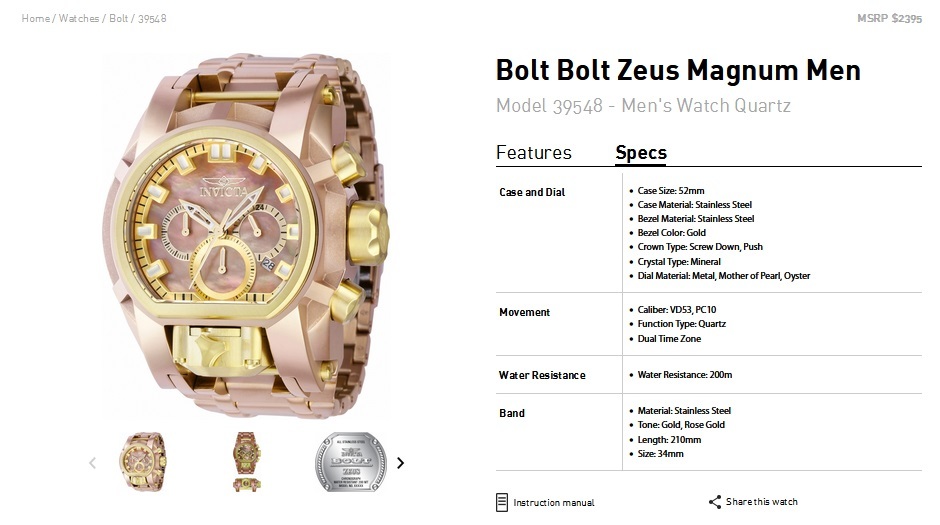 INVICTA インビクタ『Bolt Zeus Mugnum 39548』★2つのムーブメント搭載★電池式★200ｍ防水★日本製Mvt★_画像8