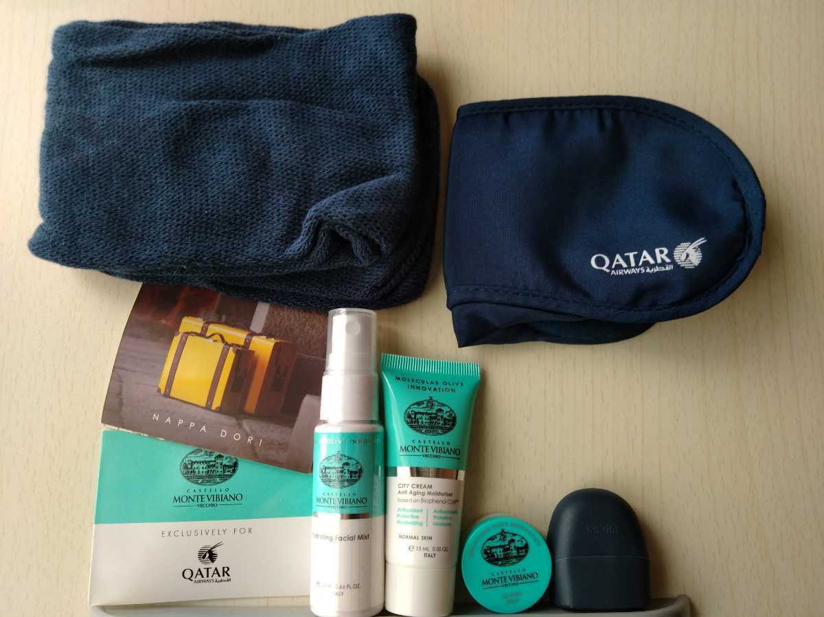 ka tar aviation business Class amenity kit Castello Monte Vibiano Qatar Airways amenity kits Nappa Dori