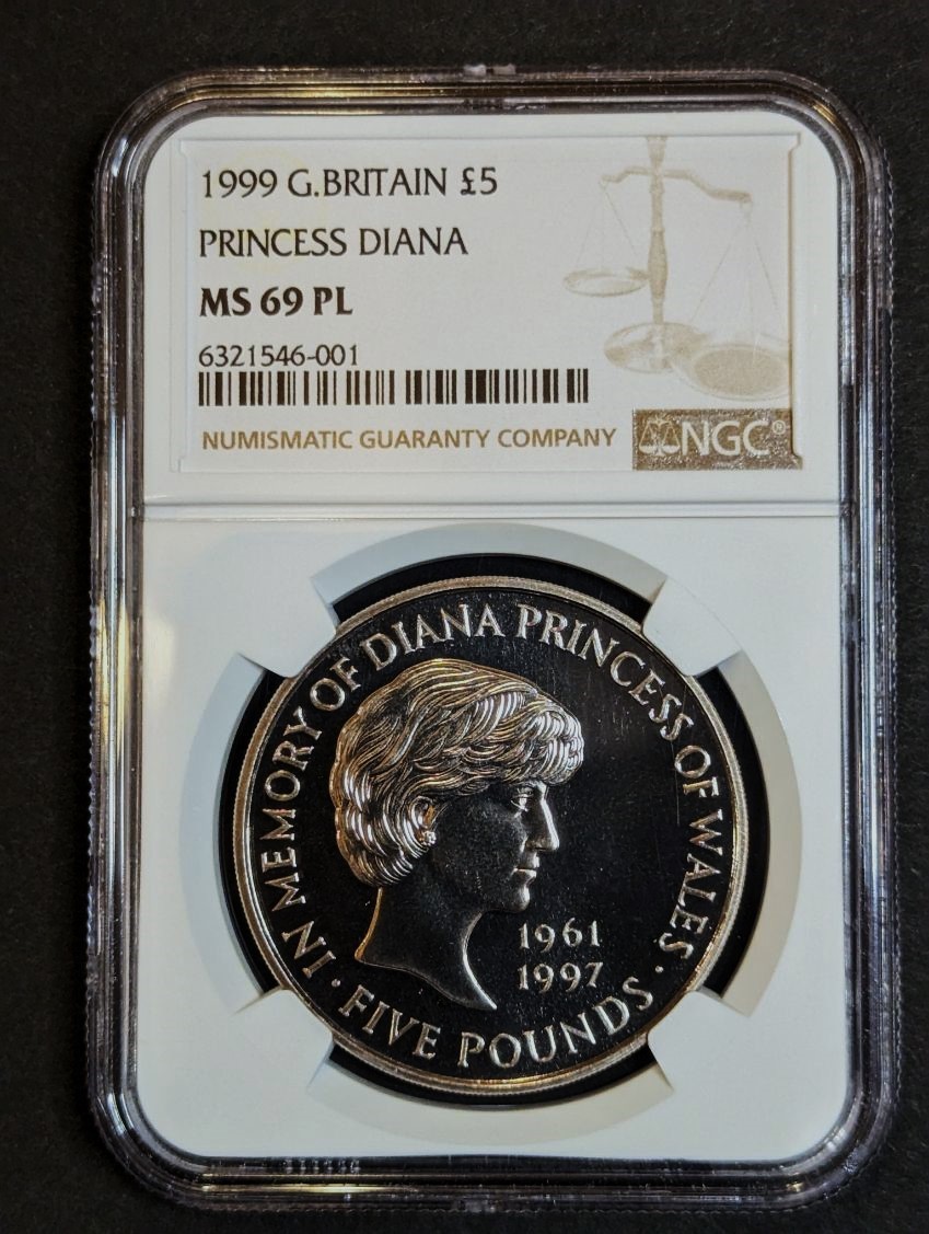 1999年 イギリス ダイアナ妃追悼記念 5ポンド 白銅貨 NGC MS69PL Top ...