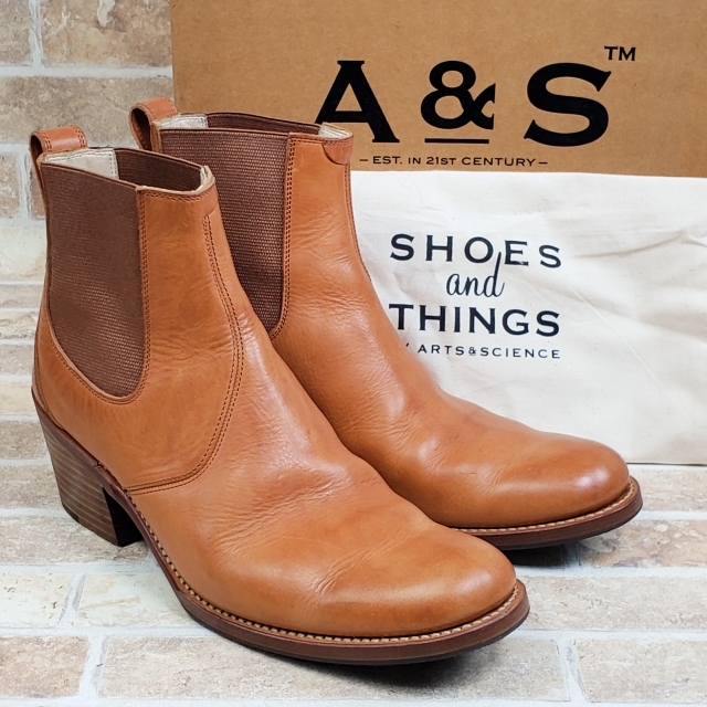 アーツ&サイエンス A&S レザー サイドゴア ブーツ 25 日本製 キャメル Heeled chelsea boots ARTS&SCIENCE_画像1