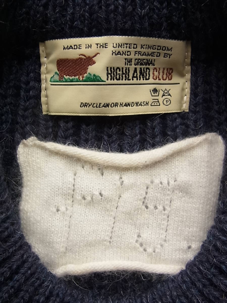 HIGHLAND CLUB ハイランド クラブ　 畔編み　エルボーパッチ付き　クルーネックセーター　英国製　サイズ F ミックスのネイビー_画像4