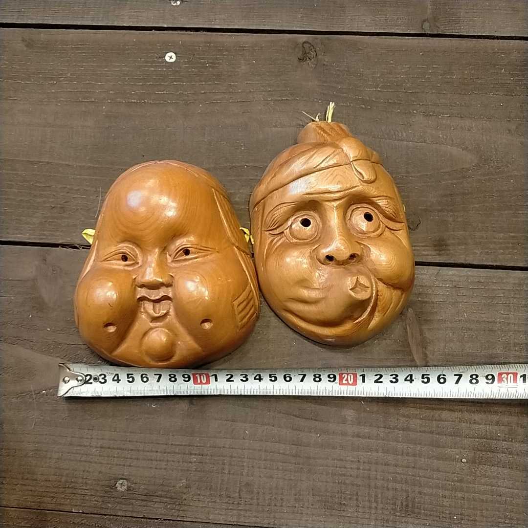 値下中】一位一刀彫おかめひょっとこループタイ【美品】-