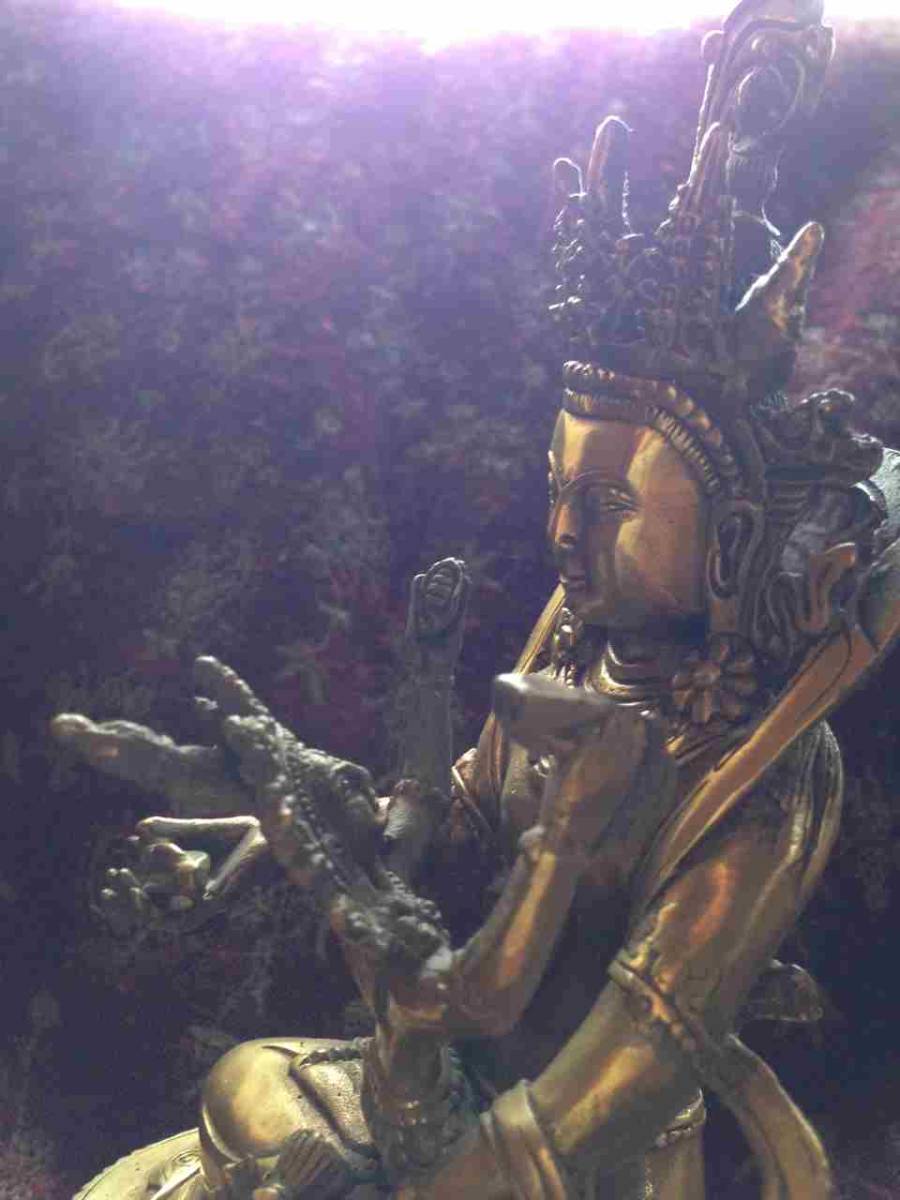 翌営業日発送 チベット 密教 【 銅製 金剛薩 歓喜仏 坐像 】 １８ｃｍ