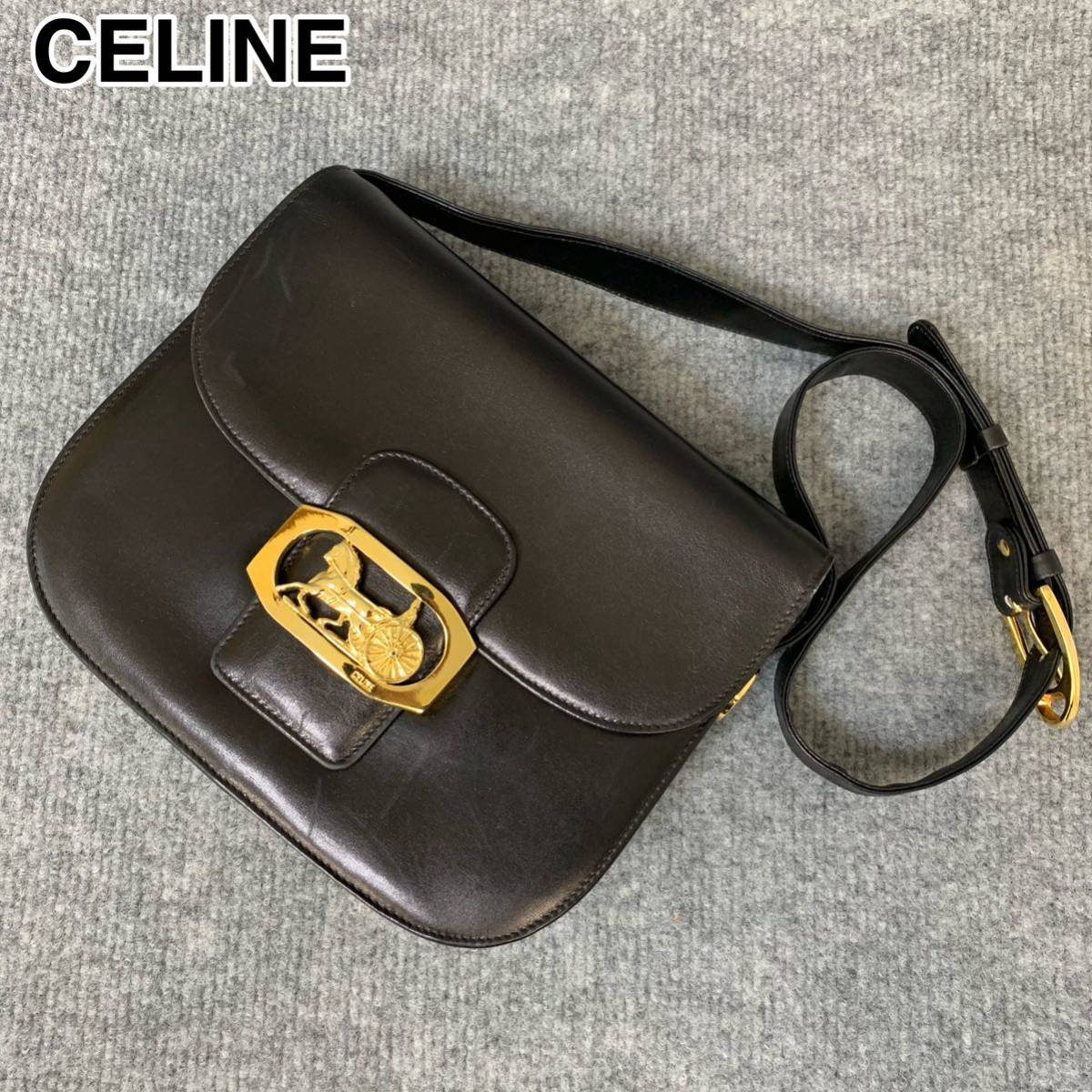 22S369 CELINE セリーヌ ワンショル レザー 馬車金具 車輪