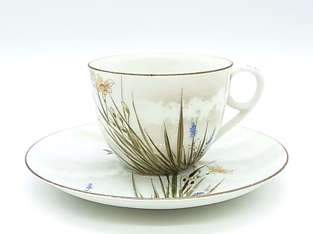 g16953 薩摩錦手 花島文洋茶器 カップ&ソーサー 明治時代 USED ケース