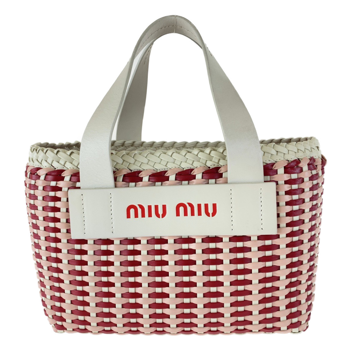 美品 MIUMIU ミュウミュウ ウーブン 編み込みレザー ホワイト レッド