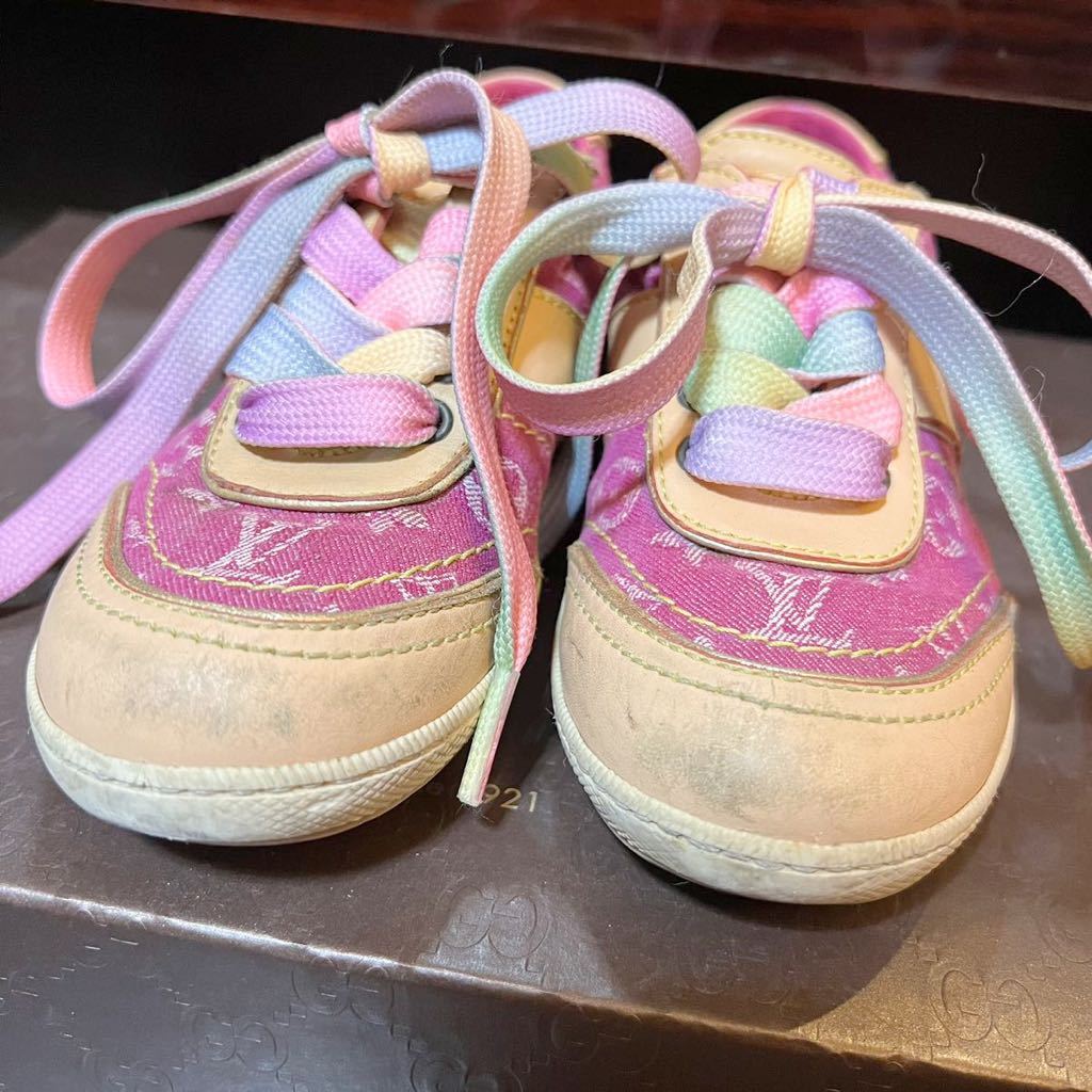 LOUIS VUITTON ルイヴィトン 靴 子供用 27 日本17cm モノグラムデニム スニーカー デニム/レザー ピンク キッズ　女の子　ブランド ピンク_画像8