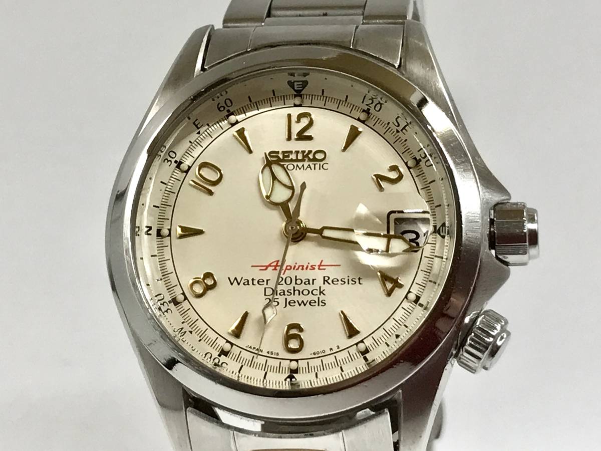 セイコー SEIKO ・アルピニスト・4S15-6000 ・自動巻・アイボリー 文字盤 