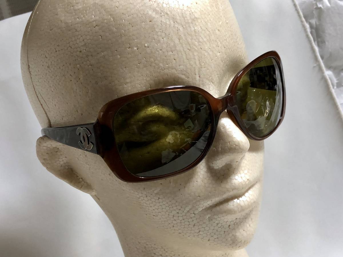 正規(guī)美 激レア セレブ愛用 シャネルCHANEL マルチカラーココマークロゴサングラス茶 ブラウン×カーキ系 5101 付屬有★ 男女兼用 メガネ〇