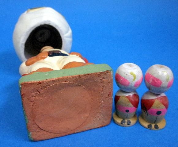 珍品!昭和30年代ヒーロー□彡月光仮面 首ふり土人形□彡+ 珍品!昭和30年代ヒーロー□彡月光仮面 首ふり土人形□彡+