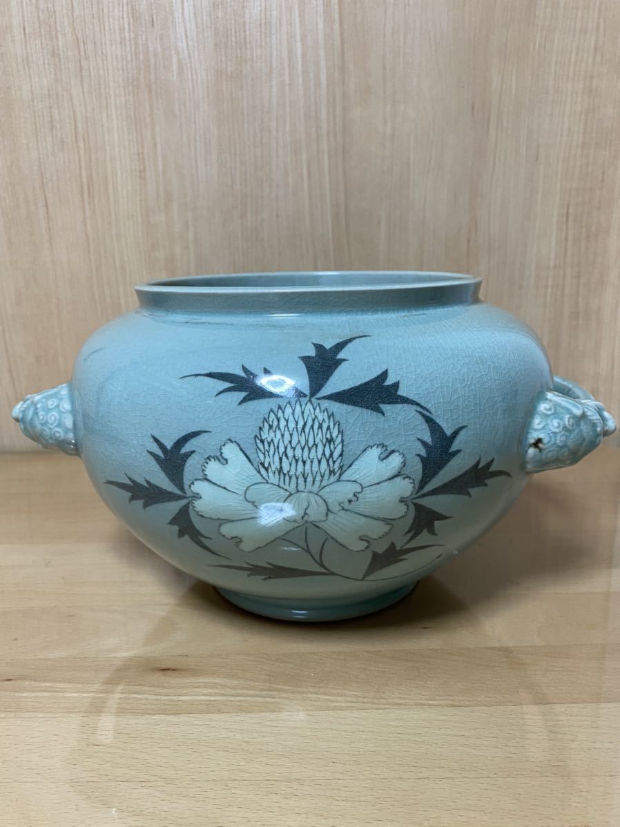 人気商品は 韓国人間国宝 柳海剛(柳根瀅) 青磁象嵌甲羅文香炉 透かし ...