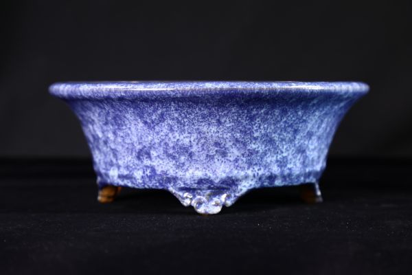 石井盆栽】人気釉薬作家義村秀峰作「秀峰均釉窯変結晶外縁雲足丸鉢