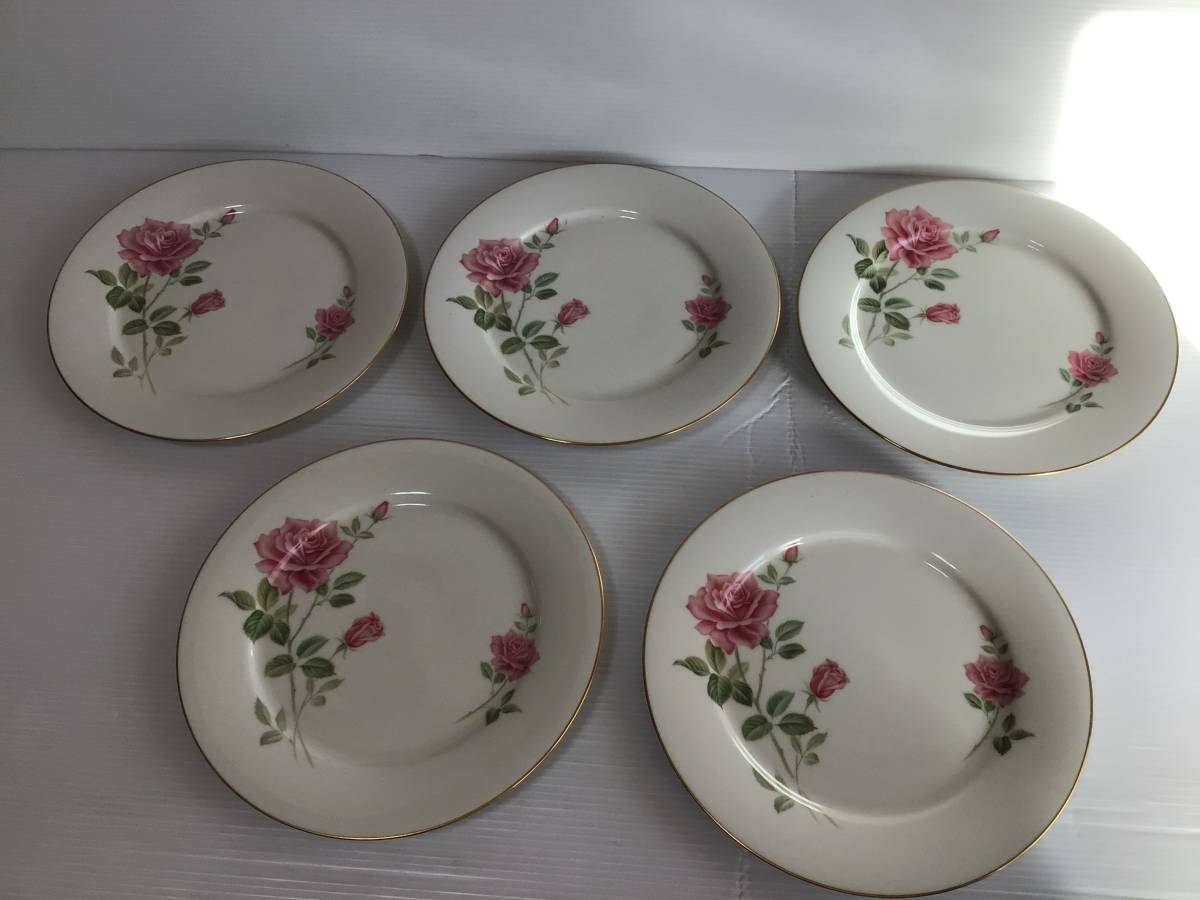 Z064 Nittoroyal lovey RC JAPAN/ Old Noritake large plate plate Noritake ivory rose rose gold paint 5 pieces set 