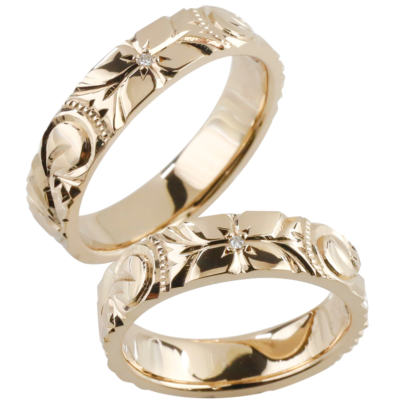 結婚指輪 ハワイアンジュエリー ペアリング ダイヤモンド ソリティア ピンクゴールドk18 2本セット 結婚 18金 ストレート 