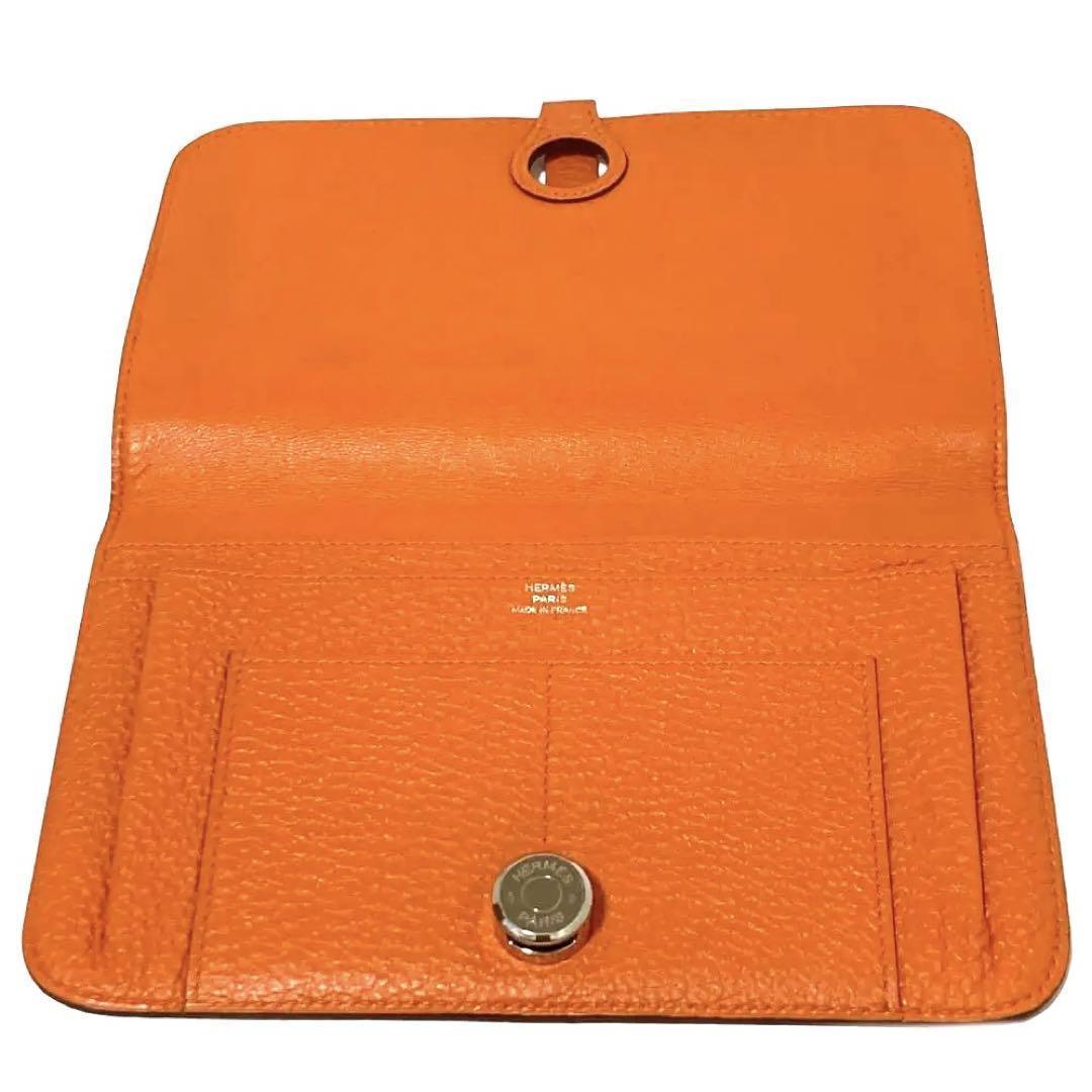 エルメス ドゴンGM 長財布 刻印:□N コインケース欠損 HERMES オレンジ