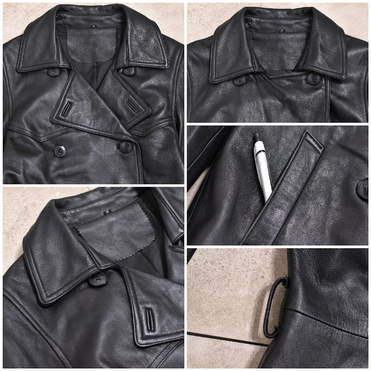  lady's S size sheepskin black leather trench coat original leather old clothes long coat Italian leather Sheepski
