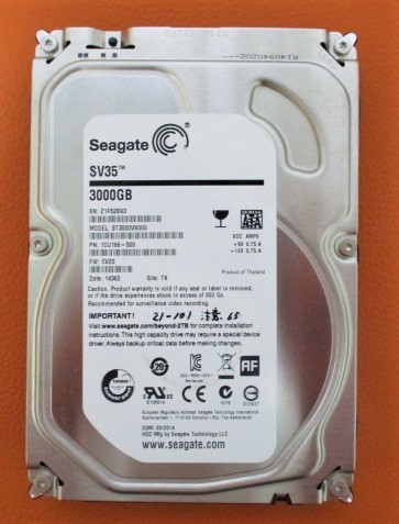 21-101 USED 内蔵 HDD シーゲート Seagate 3000GB/3TB SV35/ST3000VX000 中古 セキュリティー/防犯/防災/録画/保存/リユース_画像1